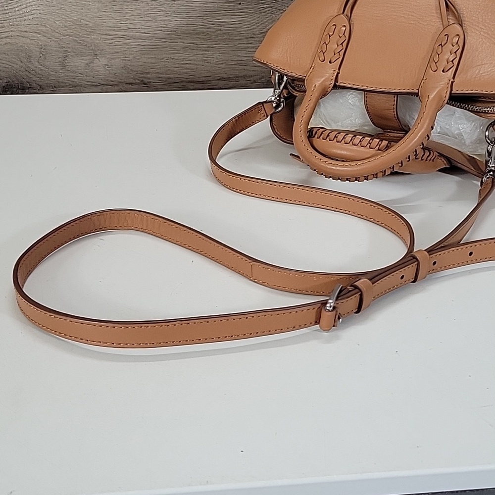 Polo by Ralph Lauren Camel Leather Satchel with Braided Trim Crossbody Bag - Picture 6 of 16